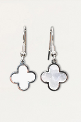 Silver-Tone Mother-of-Pearl Clover Drop Earrings