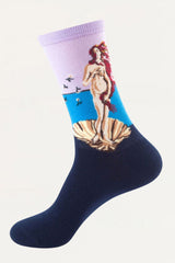 Socks Birth Of Venus Motif Navy Purple