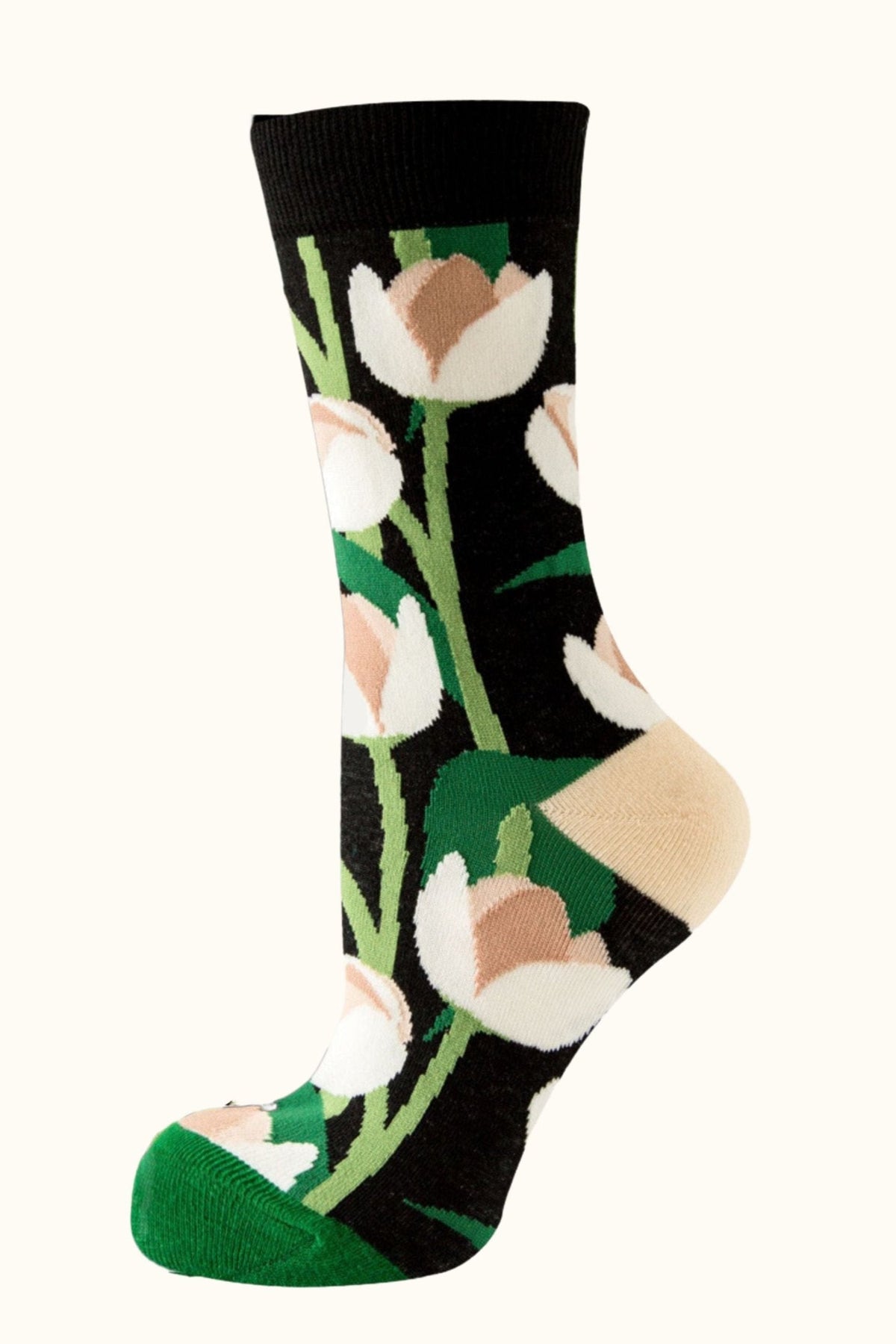Socks White Tulips Motif