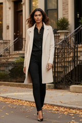 Solana Knit Jacket Collar Long Open-Front Contrast Stitching Pockets