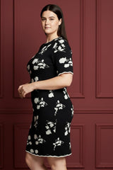 Suzanna Women's Black Floral Print Dress Short Sleeves