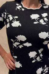 Suzanna Women's Black Floral Print Dress Short Sleeves