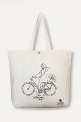 Girl On Bicycle Illustration Canvas Tote Bag