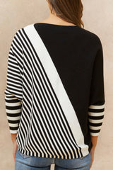 Valery Striped Sweater Three-Quarter Sleeve Round Neck Loose Fit Modern Chic