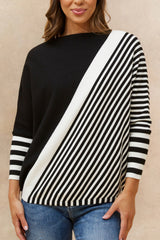 Valery Striped Sweater Three-Quarter Sleeve Round Neck Loose Fit Modern Chic