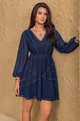 Valeria Lace Detail V-Neck Balloon Sleeve Mini Dress