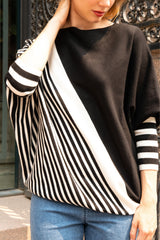 Valery Striped Sweater Three-Quarter Sleeve Round Neck Loose Fit Modern Chic