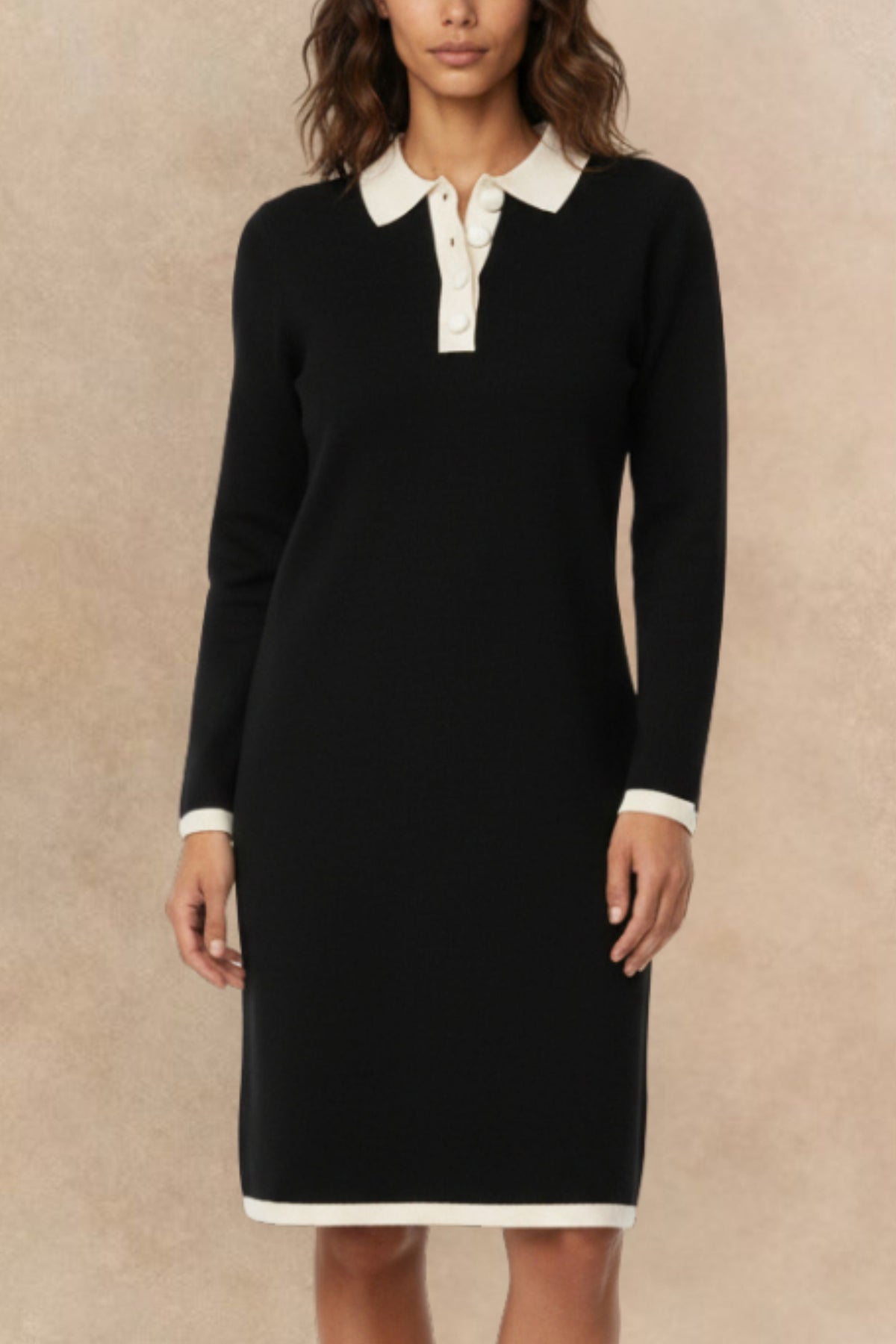 Vivienne Black Knit Dress with White Collar