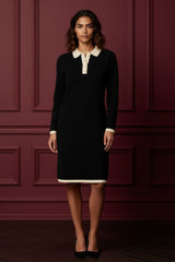 Vivienne Black Knit Dress with White Collar