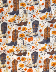 Western Boots Floral Print Scarf Beige