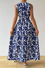 Georgia Maxi Dress Leaf Print Sleeveless Tie Waist