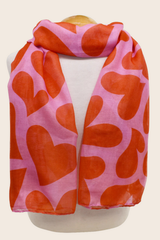 Bold Heart Print Scarf – Pink & Red