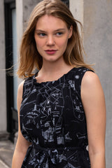 La Métropolitaine Montreal Map Shift Dress Sleeveless Crew Neck Chic