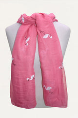 Scarf Pink Flamingos Emboidered White